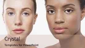  Presentation with diversity inclusion women - Presentation theme with portrait of multiethnic young women background and a coral colored foreground