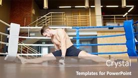  Presentation with boxing ring - Theme having portrait-of-muscular-athlete-stretching background and a coral colored foreground