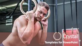 Presentation with crossfit - Colorful presentation enhanced with portrait of muscular man doing ring gymnastics in crossfit gym backdrop and a coral colored foreground