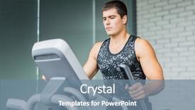  Presentation with trainer - Beautiful slide set featuring portrait of muscular sportive man running using elliptical trainer during workout in modern gym backdrop and a seafoam green colored foreground