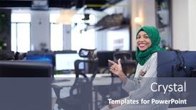  Presentation with green office - Colorful presentation enhanced with portrait-of-muslim-african-female backdrop and a ocean colored foreground