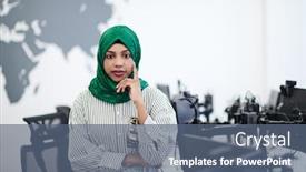  Presentation with developer - Presentation design consisting of portrait-of-muslim-african-female background and a ocean colored foreground