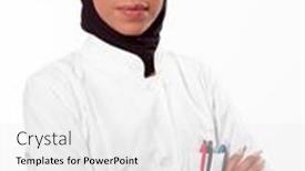  Presentation with senior worker - PPT layouts featuring portrait-of-muslim-female-nurse background and a white colored foreground