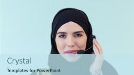  Presentation with hijab modern - PPT theme with portrait-of-muslim-female background and a sky blue colored foreground