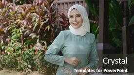  Presentation with hijab - Slide set with portrait-of-muslim-girl background and a tawny brown colored foreground