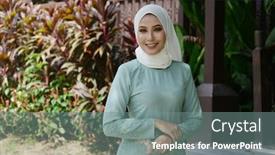  Presentation with hijab - PPT theme having portrait-of-muslim-girl background and a gray colored foreground