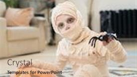  Presentation with spider - Presentation theme with portrait-of-mysterious-boy-dressed background and a coral colored foreground