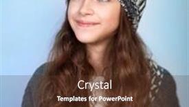 Presentation with teen girls - Presentation theme featuring portrait of nice stylish teen model wearing warm hat and posing over blue background dreamy looking in side winter fashion for girls background and a tawny brown colored foreground