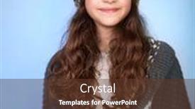  Presentation with teen girls - Cool new slide deck with portrait of nice stylish teen model wearing warm hat and sweater posing over blue background dreamy looking in side winter fashion for girls backdrop and a tawny brown colored foreground