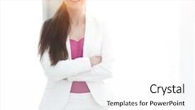  Presentation with business women - Beautiful slide deck featuring portrait of novice business women backdrop and a white colored foreground