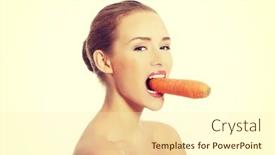  Presentation with eating - Beautiful PPT theme featuring portrait of nude woman eating a carrot backdrop and a cream colored foreground