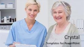  Presentation with nurse and patient - Presentation theme having portrait of nurse and patient background and a light blue colored foreground
