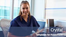  Presentation with scrubs - PPT layouts with portrait of nurse wearing scrubs background and a ocean colored foreground