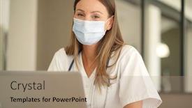  Presentation with mask nurse - PPT theme having portrait-of-nurse-with-face background and a coral colored foreground
