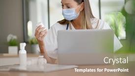  Presentation with mask nurse - PPT theme with portrait-of-nurse-working background and a coral colored foreground
