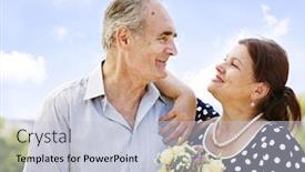  Presentation with old couple - Slide deck enhanced with portrait of old couple with bouquet at summer outdoor background and a lemonade colored foreground