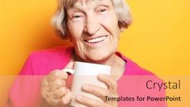  Presentation with beverage tea - Theme consisting of portrait-of-old-excited-lady background and a coral colored foreground