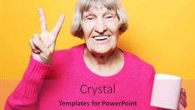  Presentation with beverage tea - Colorful PPT theme enhanced with portrait-of-old-excited-lady backdrop and a red colored foreground