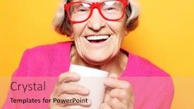  Presentation with beverage tea - Slide set enhanced with portrait-of-old-excited-lady background and a coral colored foreground