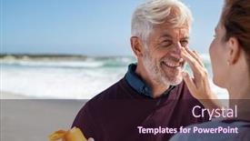  Presentation with old couple - Beautiful slide set featuring portrait-of-old-man-looking backdrop and a wine colored foreground