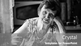  Presentation with old photo - Cool new PPT theme with portrait-of-old-woman backdrop and a gray colored foreground