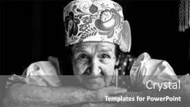  Presentation with old clothes - PPT theme enhanced with portrait-of-old-woman background and a gray colored foreground