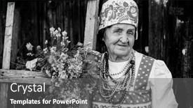  Presentation with old clothes - Colorful presentation design enhanced with portrait-of-old-woman backdrop and a gray colored foreground