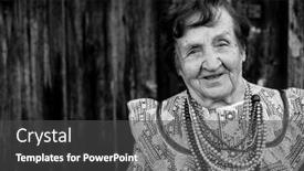  Presentation with old clothes - Audience pleasing presentation design consisting of portrait-of-old-woman backdrop and a dark gray colored foreground