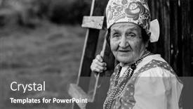  Presentation with old clothes - Colorful slide set enhanced with portrait-of-old-woman backdrop and a gray colored foreground