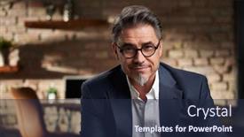  Presentation with home office - Slide set featuring portrait-of-older-business-man background and a wine colored foreground