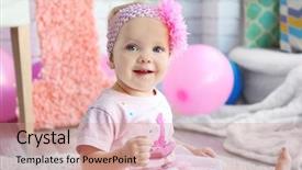  Presentation with baby girl welcome - Slides with portrait of one year-old background and a coral colored foreground