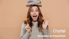  Presentation with portrait of excited overjoyed female - Audience pleasing slide set consisting of portrait of overjoyed young brunette backdrop and a  colored foreground