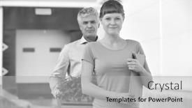  Presentation with nursery plant - Beautiful slides featuring portrait of owner with crate standing by female botanist against plant nursery backdrop and a light gray colored foreground