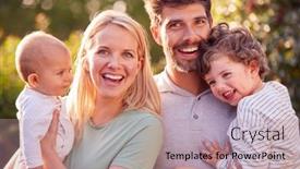  Presentation with new parents baby and dr - Beautiful presentation design featuring portrait-of-parents-cuddling-baby backdrop and a coral colored foreground