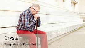  Presentation with wooden stick - Audience pleasing PPT theme consisting of portrait of pensive mature man backdrop and a lemonade colored foreground