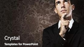  Presentation with young business man - PPT theme featuring portrait of pensive young business man against a grunge background background and a wine colored foreground