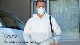  Presentation with pest control - Audience pleasing presentation theme consisting of portrait of pest control man backdrop and a light blue colored foreground