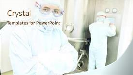  Presentation with pharmaceutical factory - Cool new PPT layouts with portrait of pharmaceutical factory worker backdrop and a sky blue colored foreground