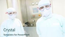  Presentation with pharmaceutical factory - Cool new slide deck with portrait of pharmaceutical factory worker backdrop and a sky blue colored foreground