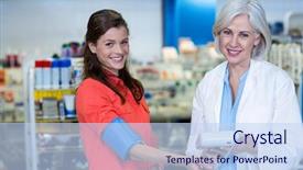  Presentation with blood pressure - PPT layouts featuring portrait of pharmacist checking blood background and a sky blue colored foreground