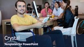  Presentation with wheelchair - Slides having portrait of physically disabled man background and a  colored foreground