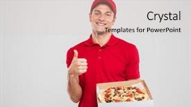  Presentation with pizza delivery - Audience pleasing presentation consisting of portrait of pizza delivery man backdrop and a lemonade colored foreground
