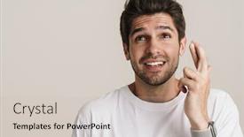  Presentation with good luck - Audience pleasing PPT theme consisting of portrait-of-pleased-young-man backdrop and a soft green colored foreground