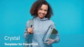  Presentation with african american - PPT theme with portrait-of-positive-african-american background and a teal colored foreground