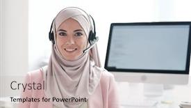  Presentation with woman muslim - Theme featuring portrait-of-positive-beautiful-young background and a light gray colored foreground