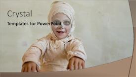  Presentation with bandages - PPT theme enhanced with portrait-of-positive-boy background and a light gray colored foreground