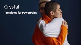  Presentation with friendly - Slide set having portrait-of-positive-lesbian-woman background and a navy blue colored foreground