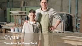  Presentation with woodworking - Presentation theme having portrait-of-positive-middle-aged background and a coral colored foreground