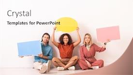  Presentation with internet communication - Slide set consisting of portrait-of-positive-multi-ethnic background and a pink colored foreground