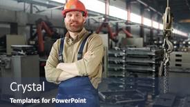  Presentation with industrial engineer - Presentation design with portrait-of-positive-young-bearded background and a ocean colored foreground